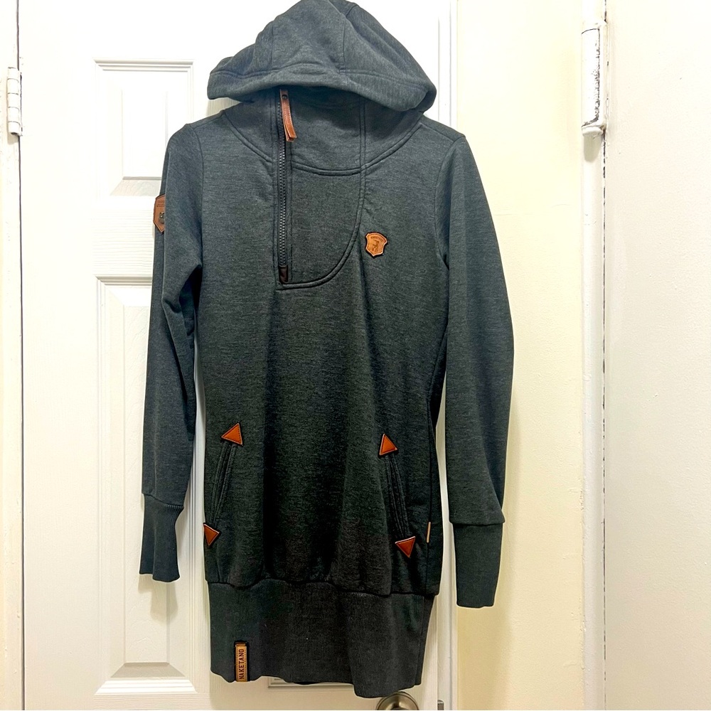 Naketano Ankerbraut Anthractie Black long Hoodie dress size Small from Zumiez